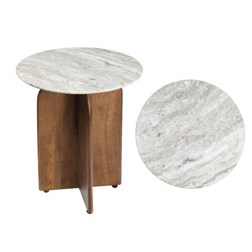 Naomi 18" Rustic Minimalist Marble/Wood X-Base Accent Table